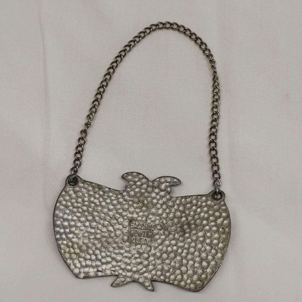 Bacchus Pewter USA VODKA Decanter Alcohol Bottle Engraveable Chain Label Tag
